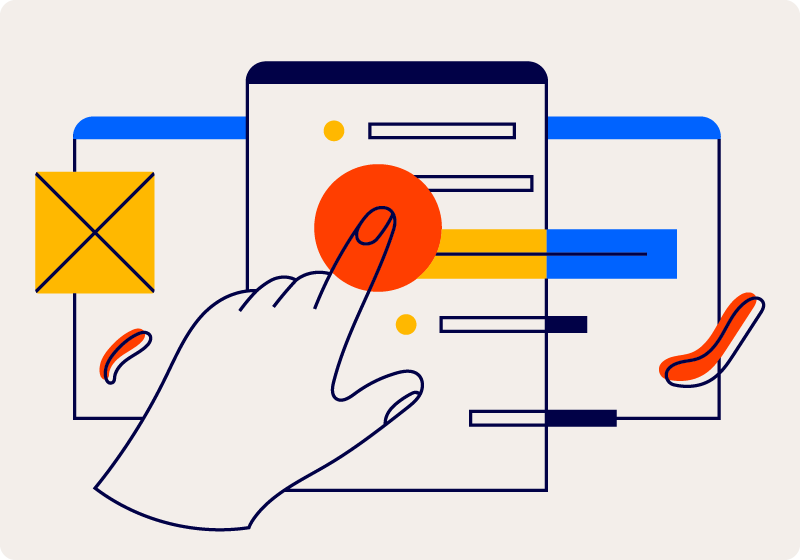 A hand pointing to an online menu